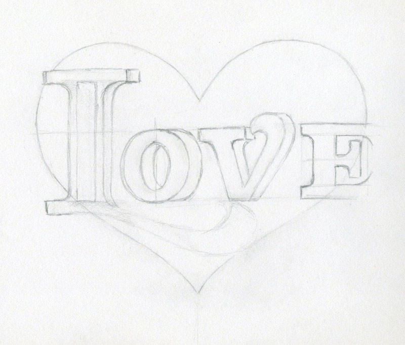 Love Heart Shaped Drawing Graphic The word Love consists of four letters.