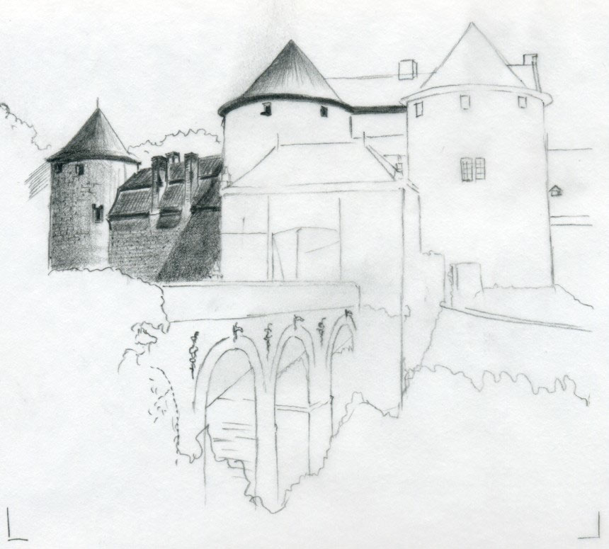 Старая крепость рисунок город. Эскиз средневекового города. Зарисовки крепостей. Дворец карандашом. Замок карандашом.