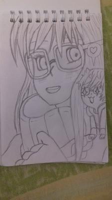 Girl drawing nerd anime 