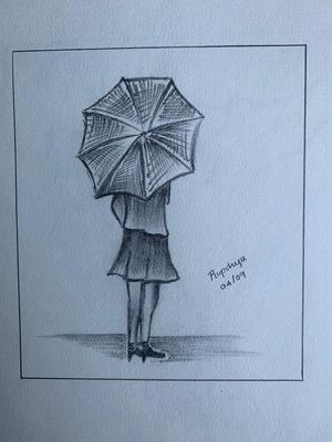 Louis Icart | A girl caught in the rain with an umbrella | MutualArt