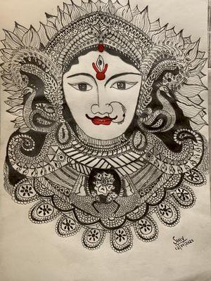 Durga Maa Pencil Sketch Drawn On The Occasion Of - GranNino