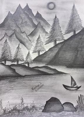 Original Pencil Sketch of Beautiful Landscape Stock Illustration   Illustration of river natural 34194066
