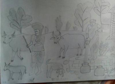 Village Scene Drawing by Shaktiraj Jadeja  Pixels